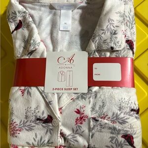 Adonna 2 pc Pajamas - White with Red and Gray Accents. NEW.
